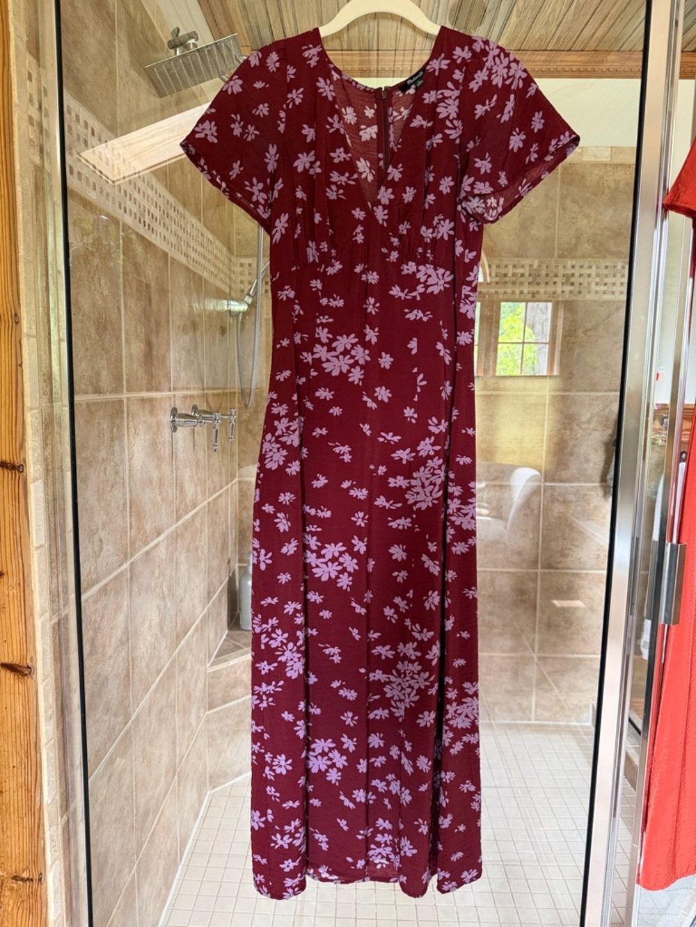 Madewell Maroon Midi Dress with Lavender Floral Print - Picture 5 of 6